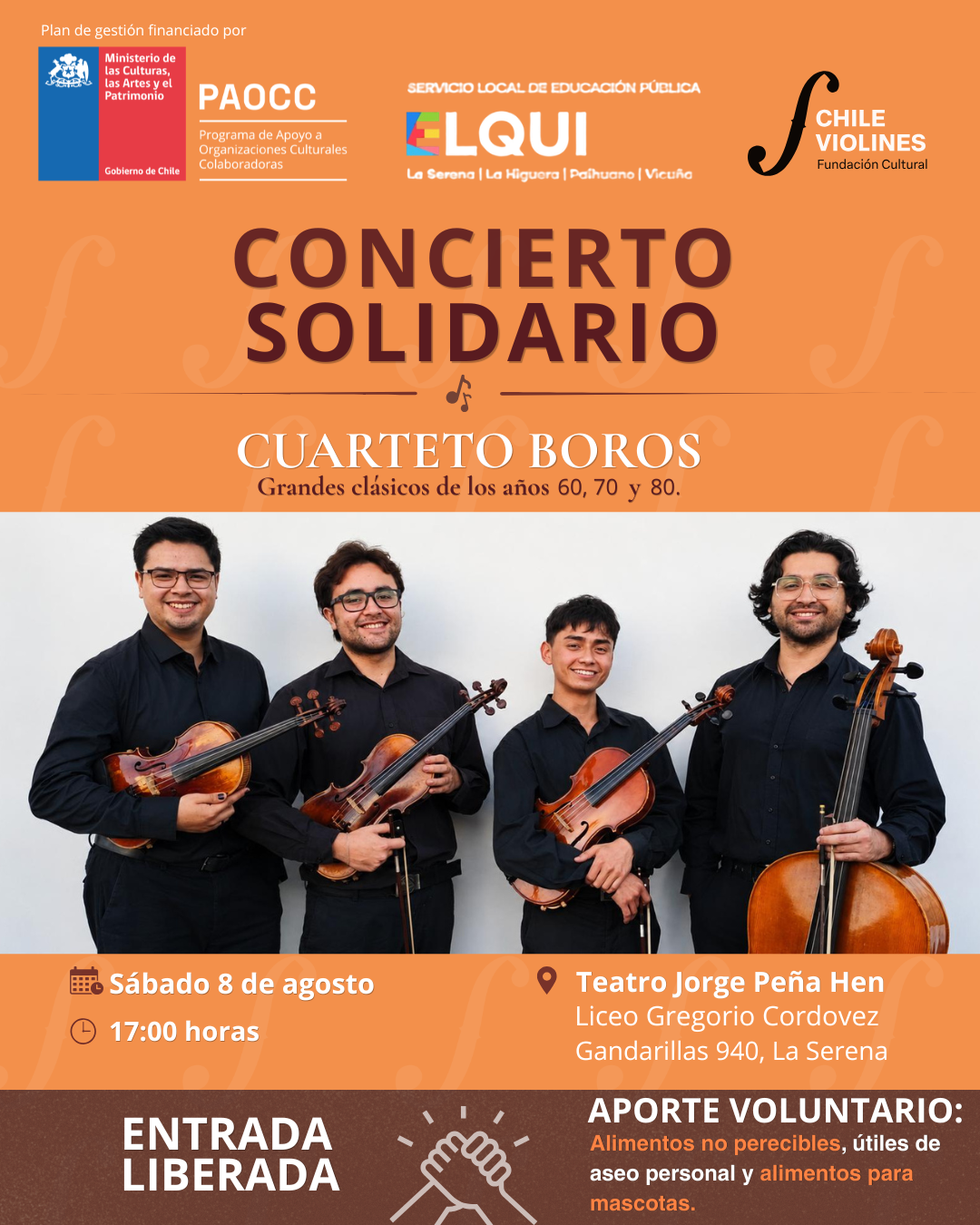Fundación Chile Violines y SLEP Elqui invitan a concierto solidario en beneficio de estudiantes damnificados